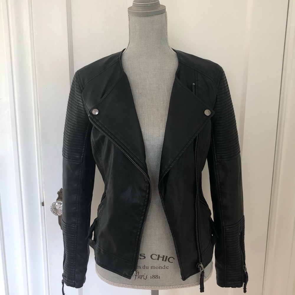 TopShop Faux Leather Motorcycle Jacket (Black)